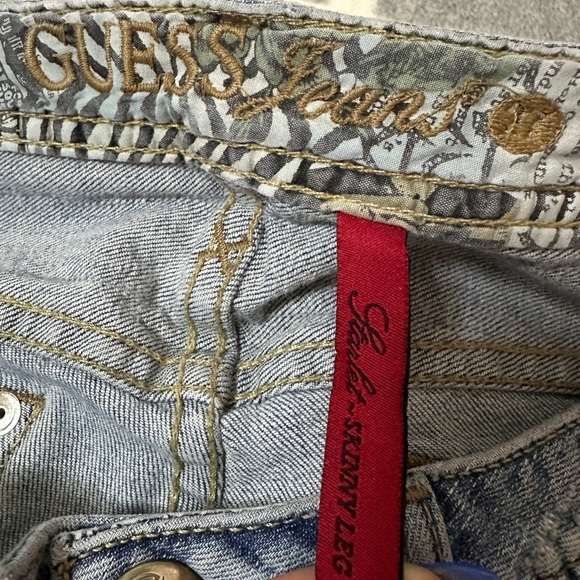 VINTAGE GUESS Scarlet Skinny Leg Bedazzle Y2K Low Rise Hip Hugger Denim Jeans 27 - Picture 12 of 16
